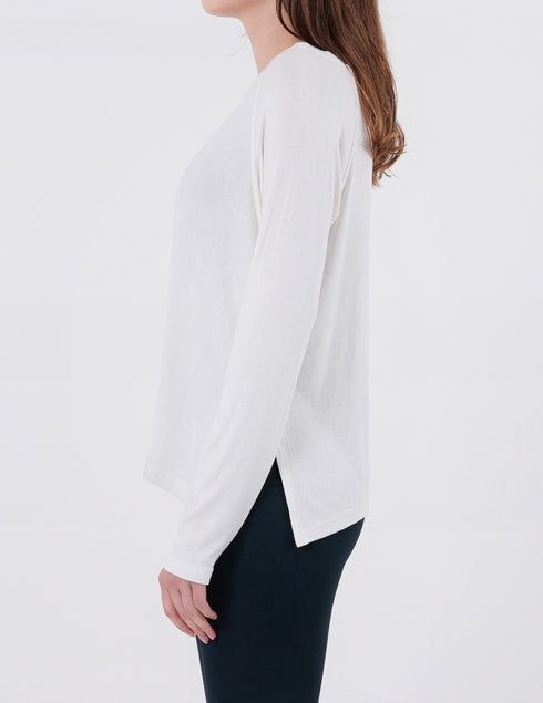 Wide Neck Slit Long Sleeve